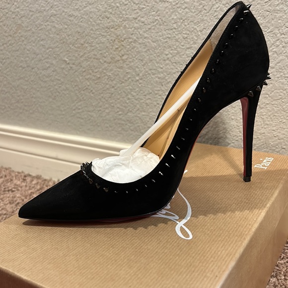 Christian Louboutin Anjalina 100 Veau Velours Black Gun Size 37 - Picture 6 of 9
